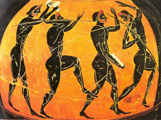 Древнегреческая ваза с изображенными на ней фигурами спортсменов пентатлона.